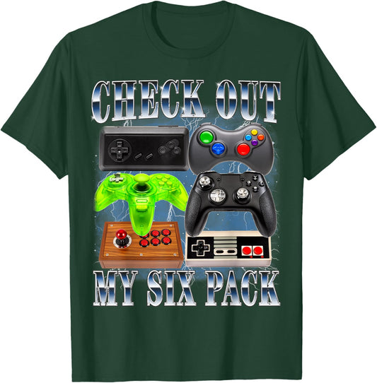 Check Out My Six Pack Gamer Video Game 90s Style Gaming T-Shirt - T-Shirt | Forest