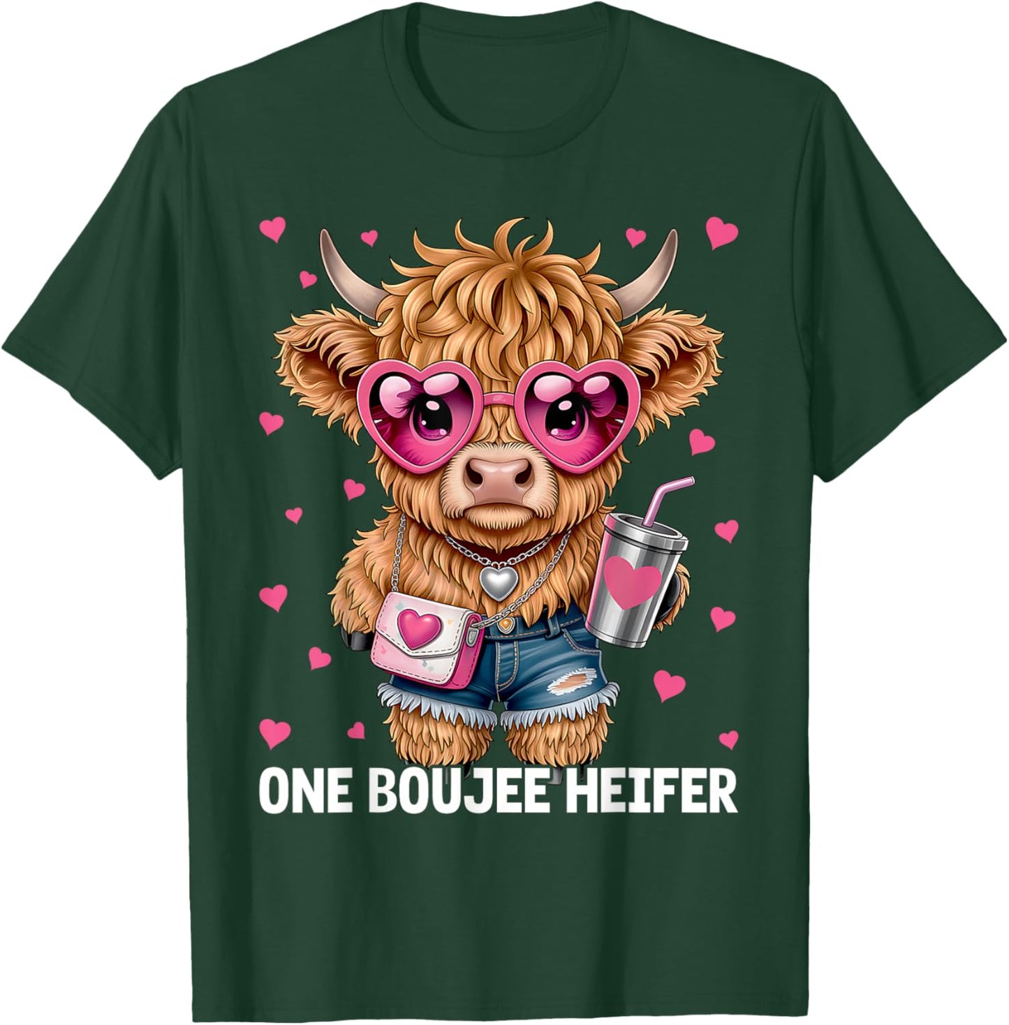 Adorable Highland Cow One Boujee Heifer T-Shirt - T-Shirt | Forest