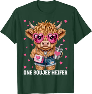 Adorable Highland Cow One Boujee Heifer T-Shirt - T-Shirt | Forest