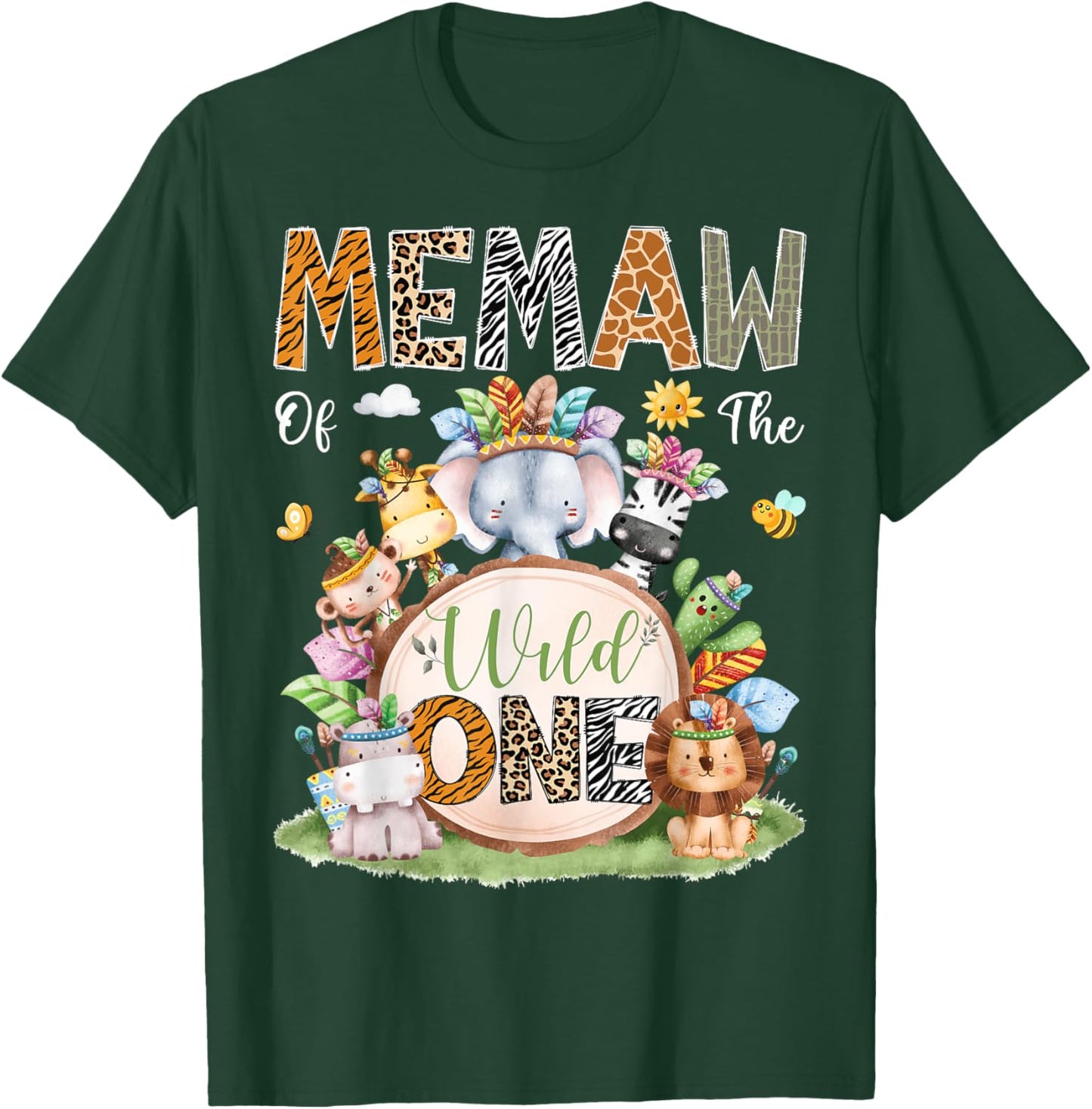 Memaw Of The Wild One Safari Tribal Animal 1St Birthday T-Shirt - T-Shirt | Forest