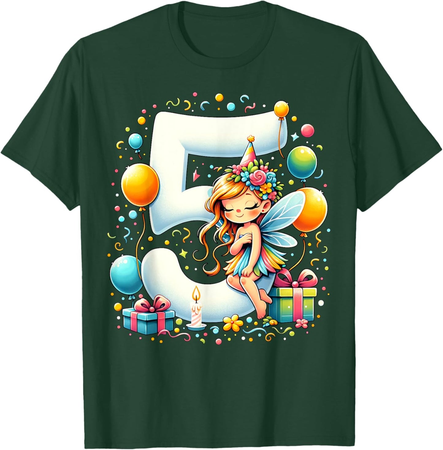 Kids Fairy Theme fifth Bday Party 5th Fairy Birthday T-Shirt - T-Shirt | Forest