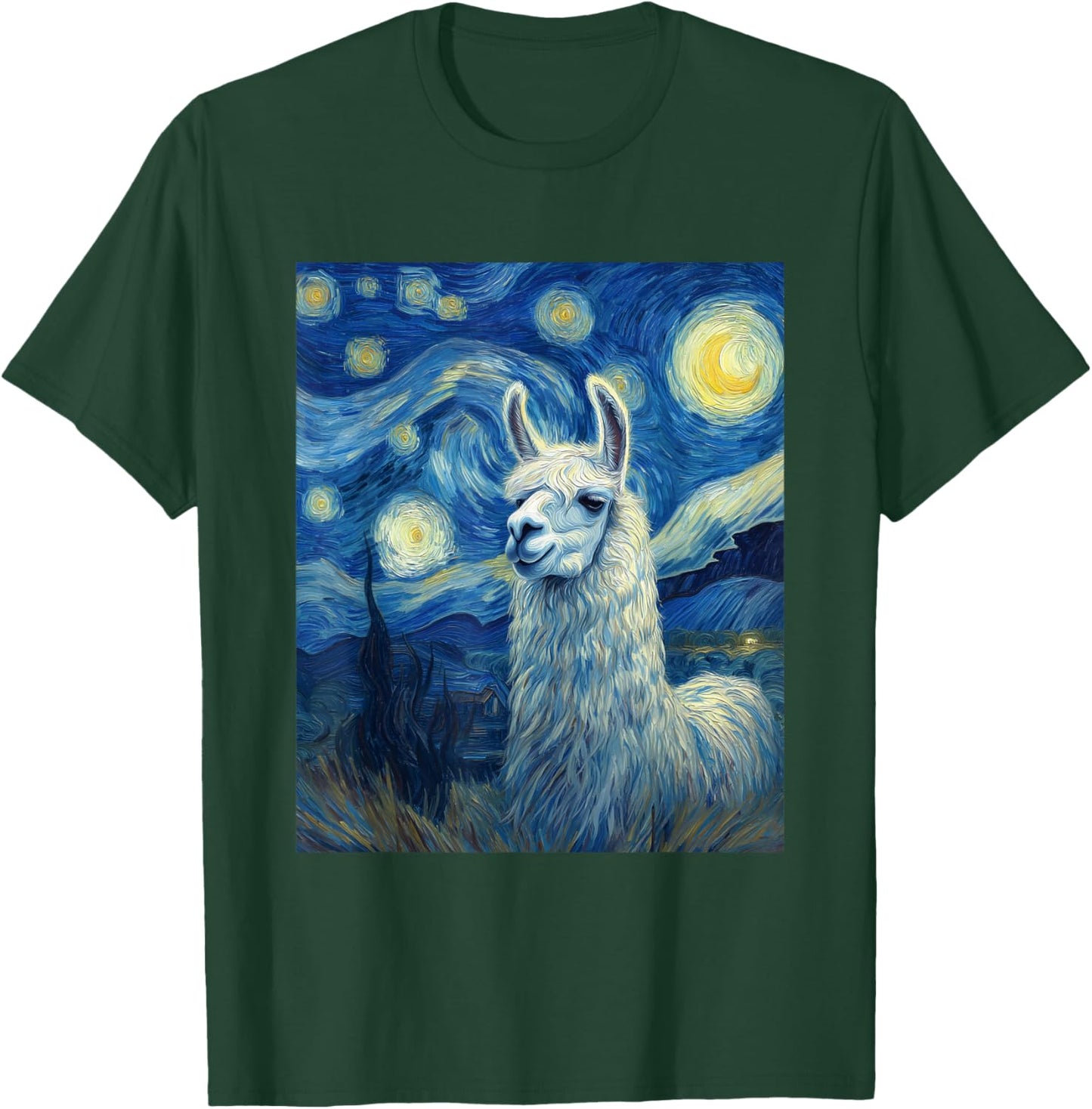Llama Alpaka Van Gogh Style Starry Night Funny Graphic T-Shirt - T-Shirt | Forest