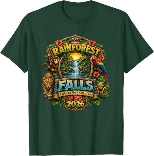VBS 2026 Rainforest.Falls Exploring The Nature of.God Outfit T-Shirt - T-Shirt | Forest