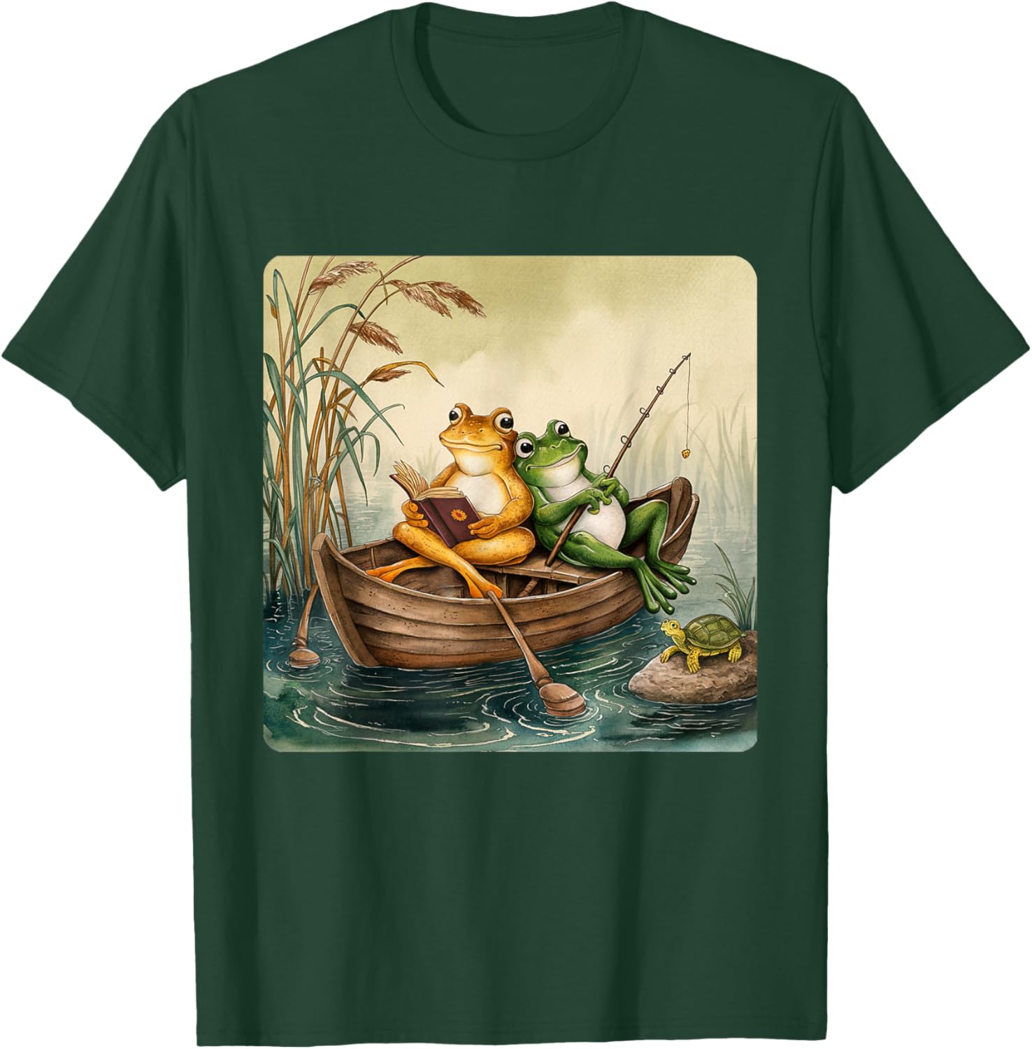 Toad Reading Book And Frog Fishing Vintage Couple Friends T-Shirt - T-Shirt | Forest
