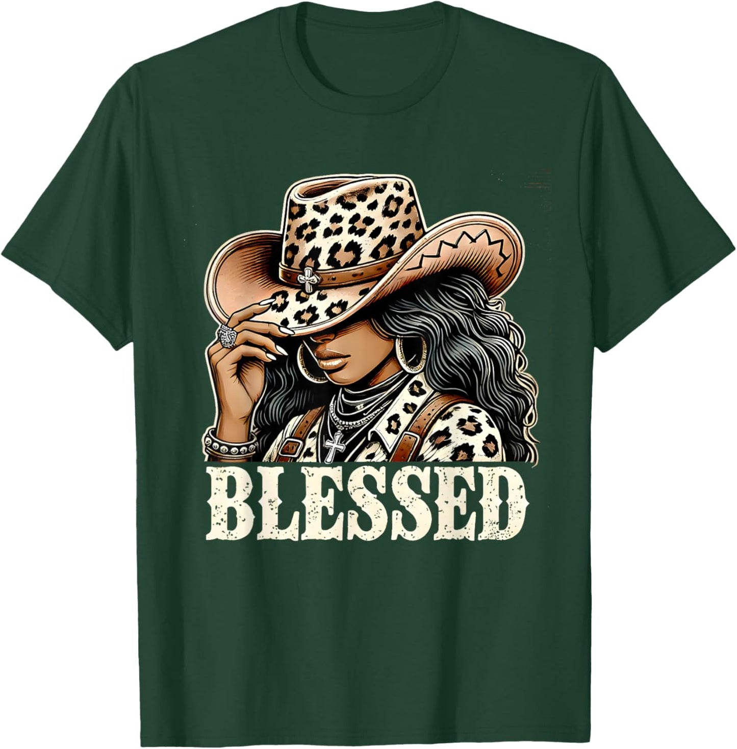 Vintage African Christian Woman Retro Black Western Cowgirl T-Shirt - T-Shirt | Forest
