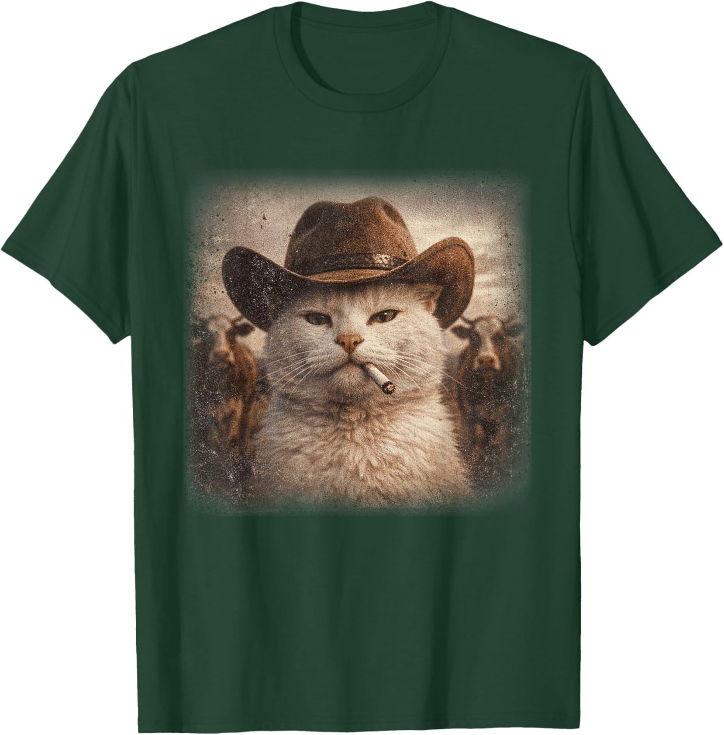 Western Cowboy Cat Smoke A Cigarette Rodeo Country Men Women T-Shirt - T-Shirt | Forest