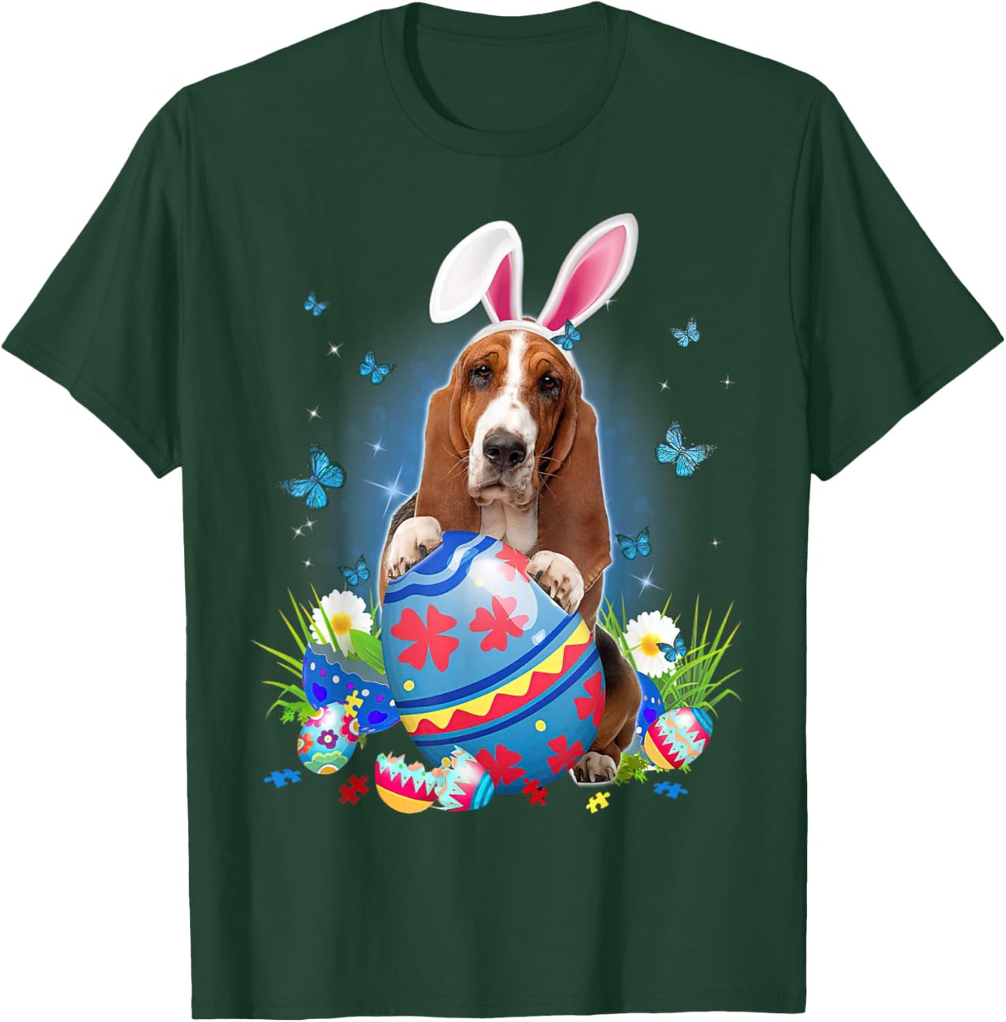 Easter Cute Basset Hound Dog Lover Bunny Eggs Easter T-Shirt - T-Shirt | Forest