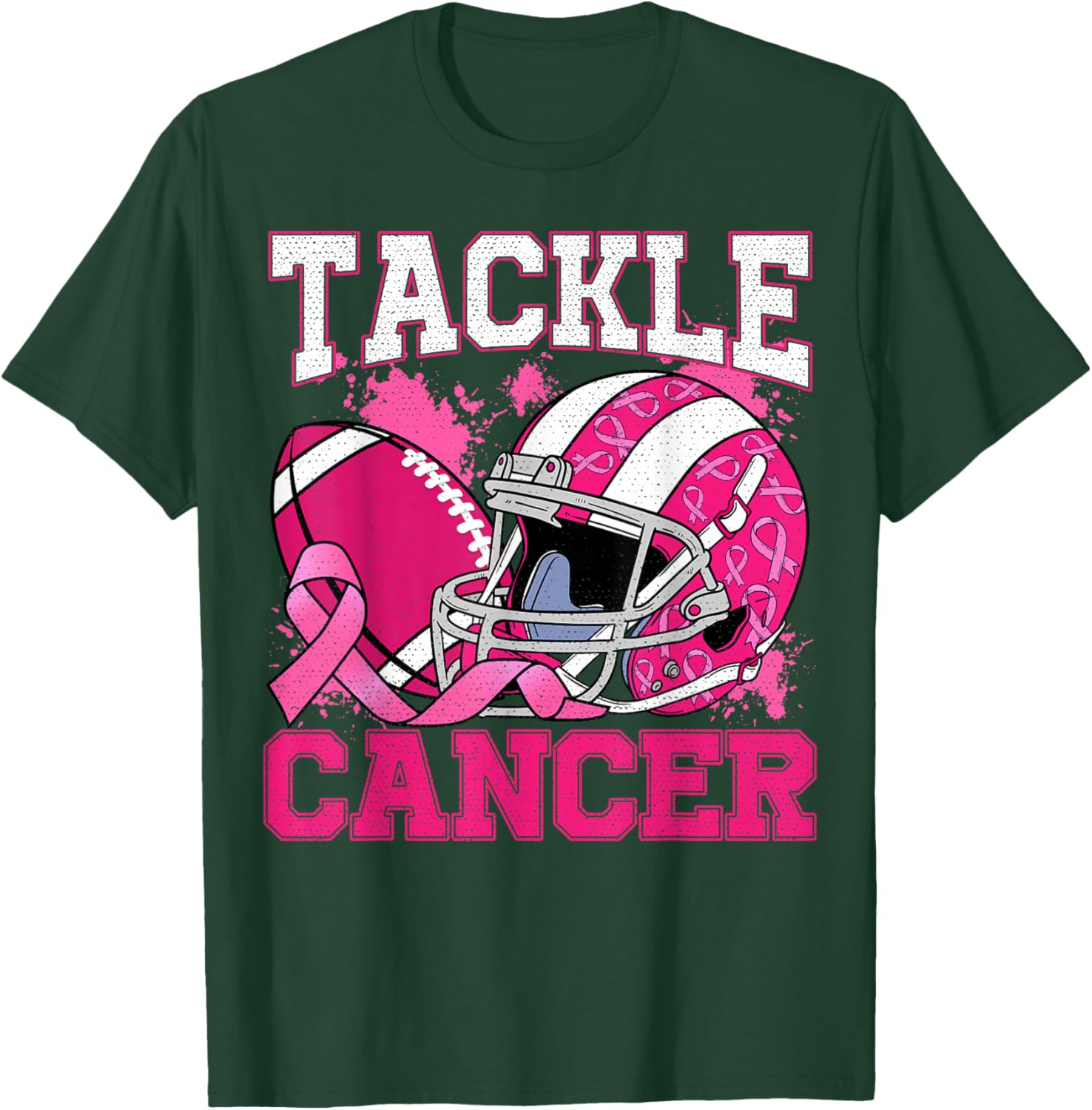 Tackle Breast Cancer Football Pink Breast Cancer Awareness T-Shirt - T-Shirt | Forest