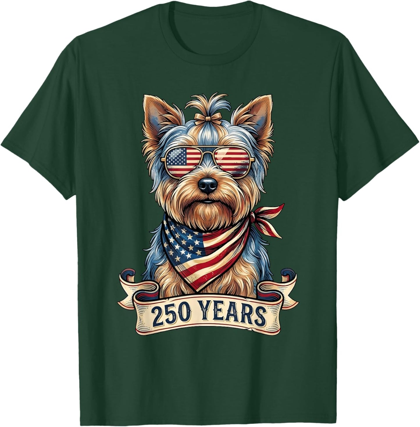 250th Anniversary USA 1776 2026 Dog Vintage Yorkie T-Shirt - T-Shirt | Forest