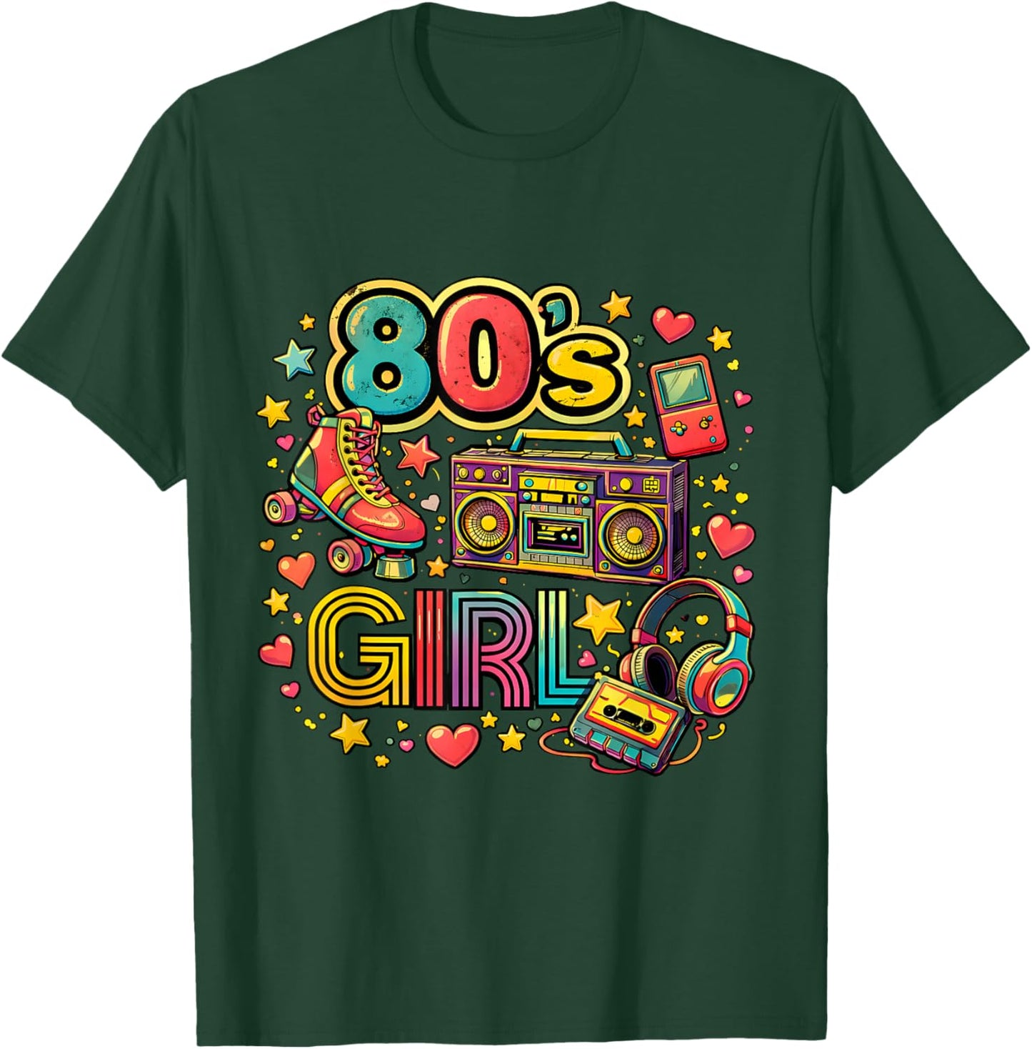 Fun Times Girl's 80s Retro Roller Skates T-Shirt - T-Shirt | Forest
