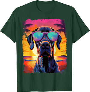Pet Dog Vintage Great Dane Hawaiian Graphic T-Shirt - T-Shirt | Forest