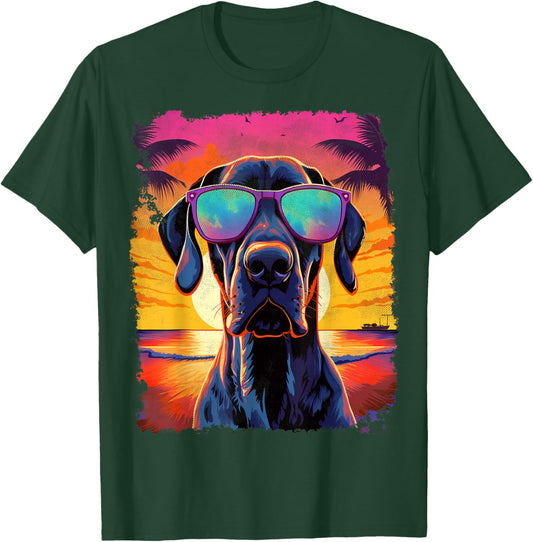 Pet Dog Vintage Great Dane Hawaiian Graphic T-Shirt - T-Shirt | Forest