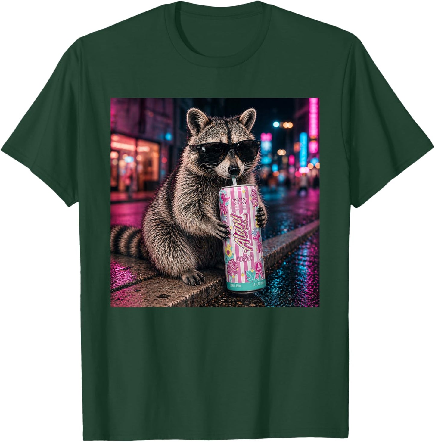 Funny Raccoon Cotton-Candy Drink Animal Meme Graphic T-Shirt - T-Shirt | Forest