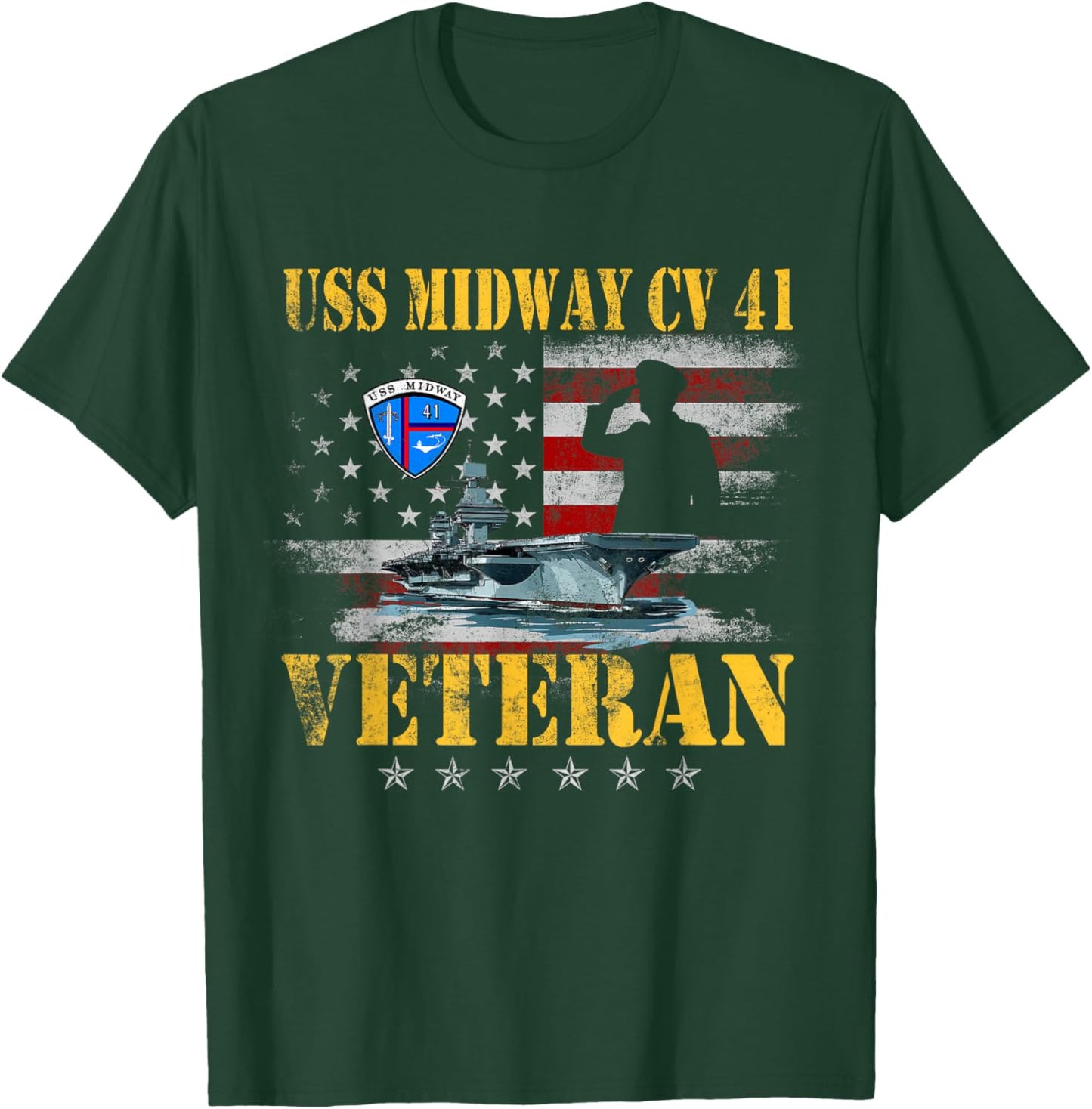 USS Midway CV 41 Aircraft Carrier Veteran US Flag Patriotic T-Shirt - T-Shirt | Forest