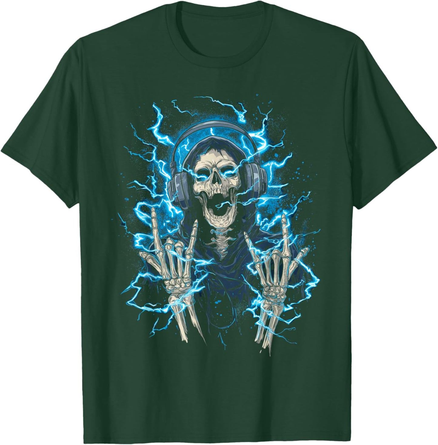 Y2k Gothic Emo Skull Electric Skeleton DJ Headphones T-Shirt - T-Shirt | Forest