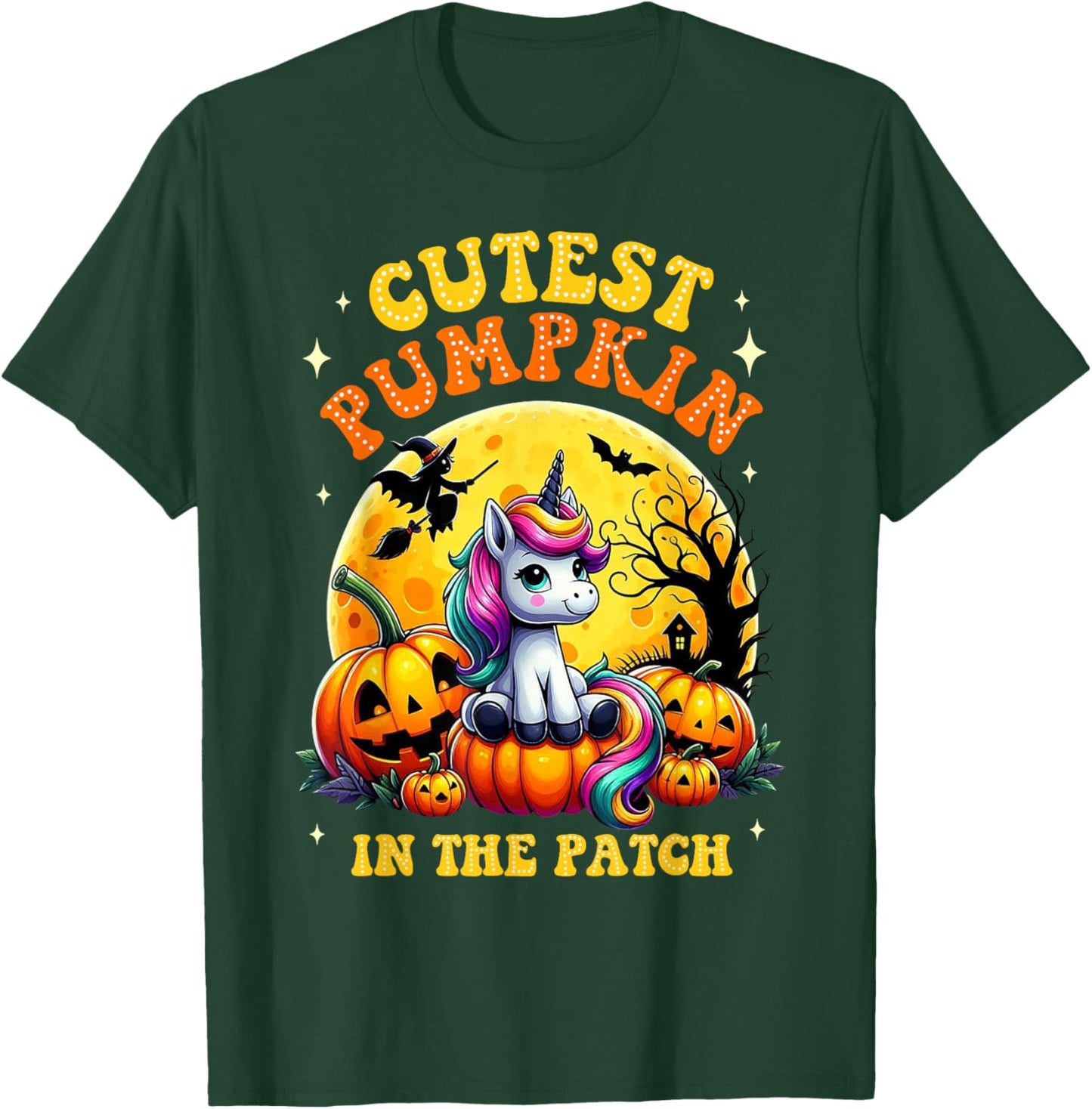 Cutest Pumpkin In The Patch Unicorn Witch Halloween Kawaii T-Shirt - T-Shirt | Forest