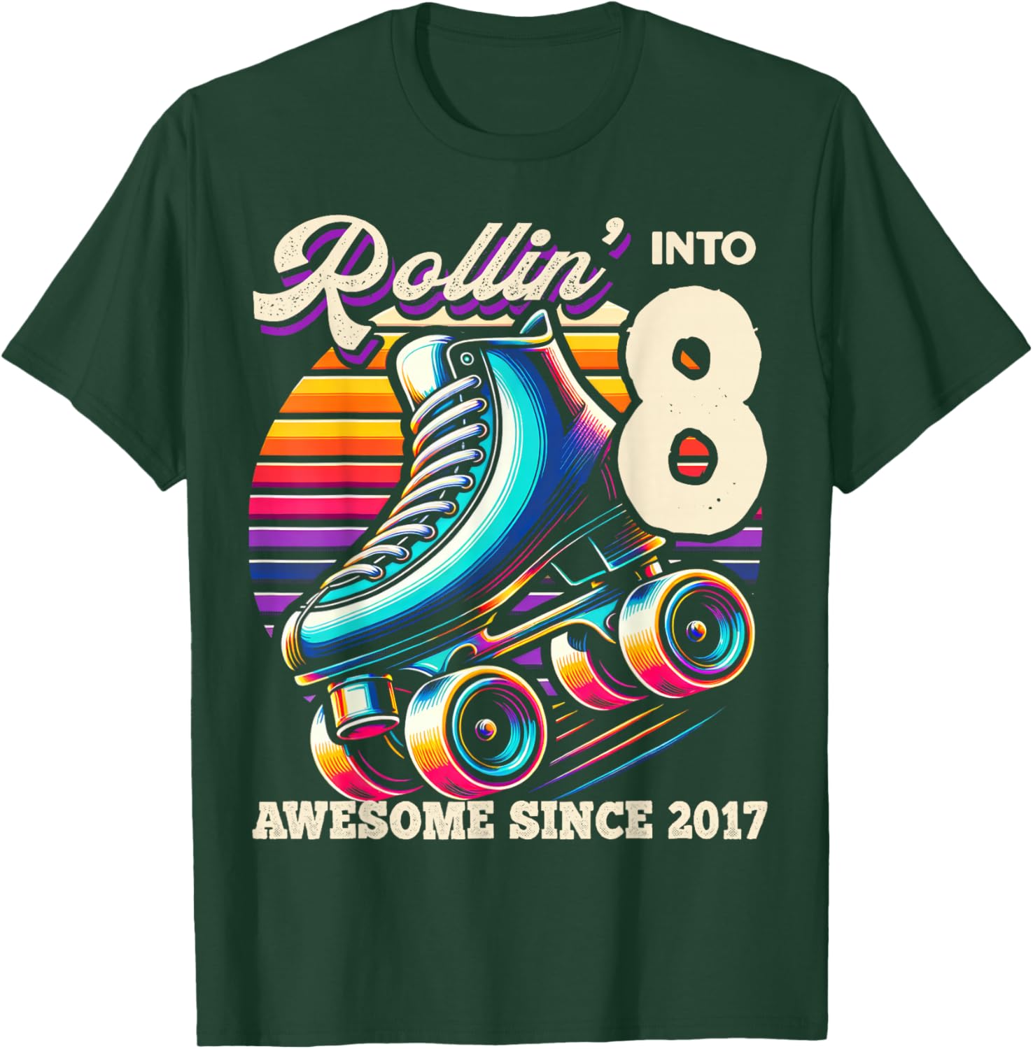 Birthday Roller Skating 8th Girls Rollin into 8 Skate Party T-Shirt - T-Shirt | Forest