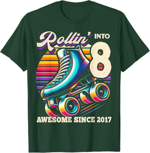 Birthday Roller Skating 8th Girls Rollin into 8 Skate Party T-Shirt - T-Shirt | Forest
