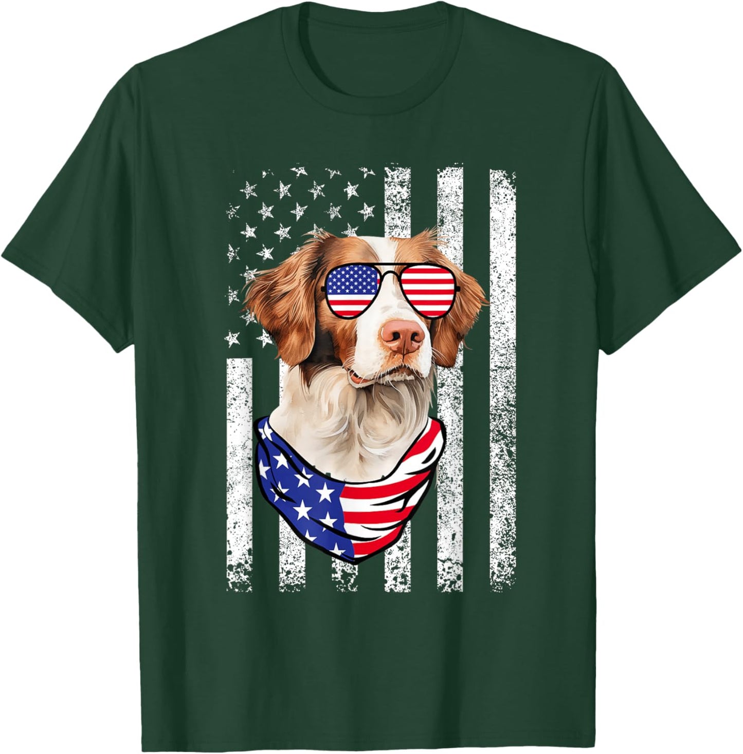 Brittany Spaniel American Flag USA Patriotic 4th of July T-Shirt - T-Shirt | Forest
