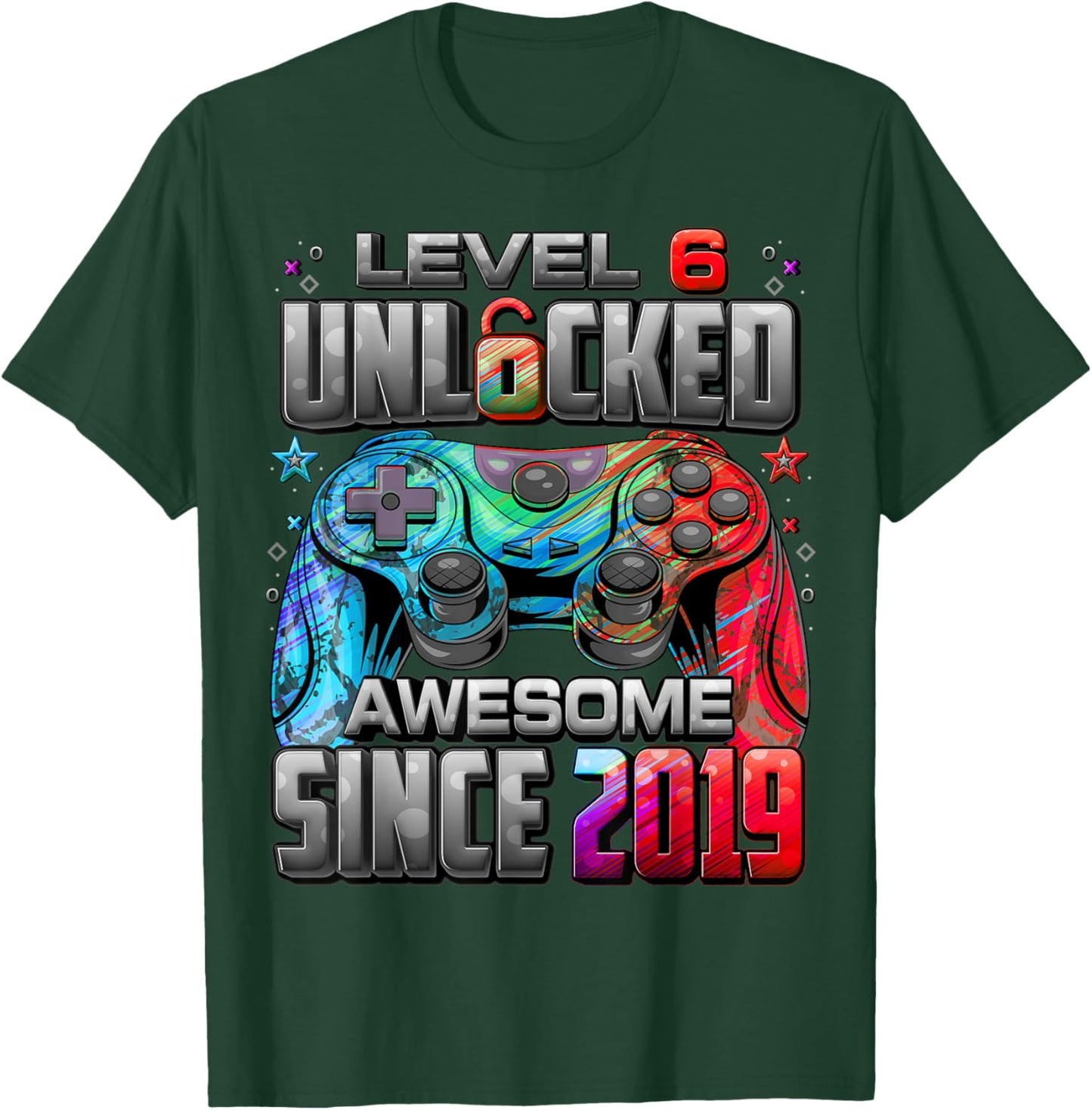 Level 6 Unlocked Awesome Since 2019 6th Birthday Gaming T-Shirt - T-Shirt | Forest