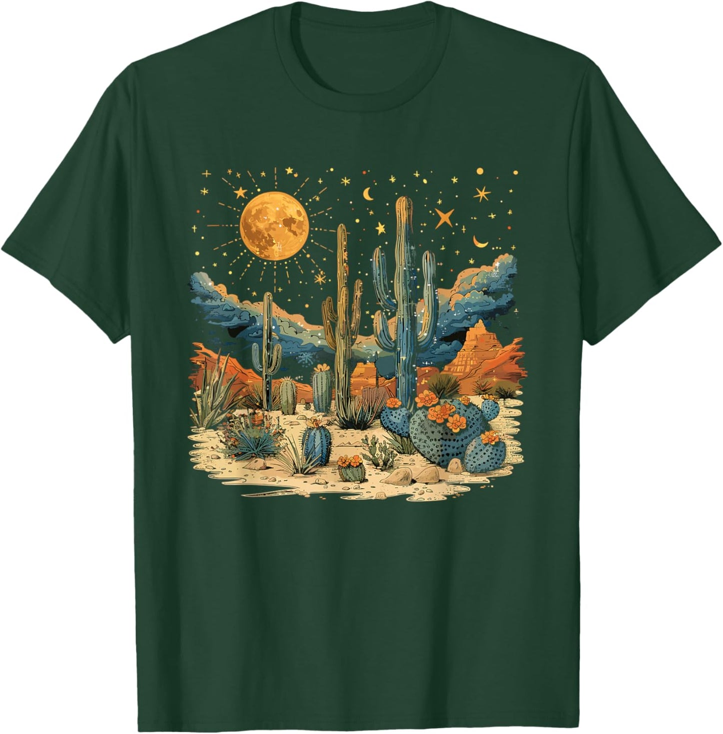 Saguaro Cactus Desert Art Moon Nature T-Shirt - T-Shirt | Forest
