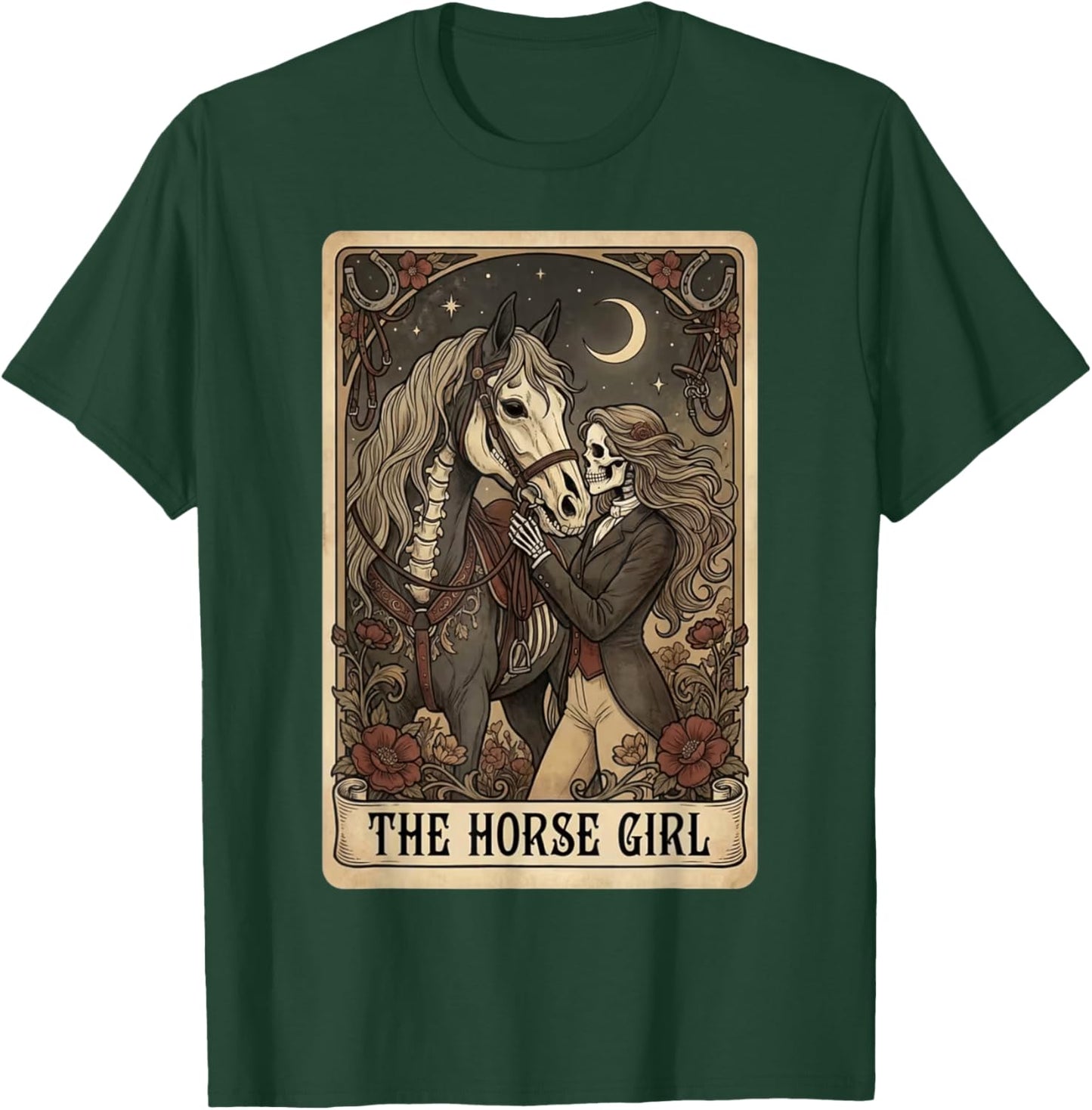 The Horse Girl Vintage Gothic Tarot Card Equestrian Art T-Shirt - T-Shirt | Forest