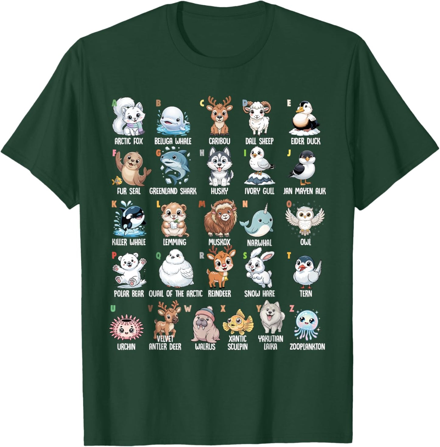 A-Z Arctic Animals Alphabet Collection Wildlife Education T-Shirt - T-Shirt | Forest