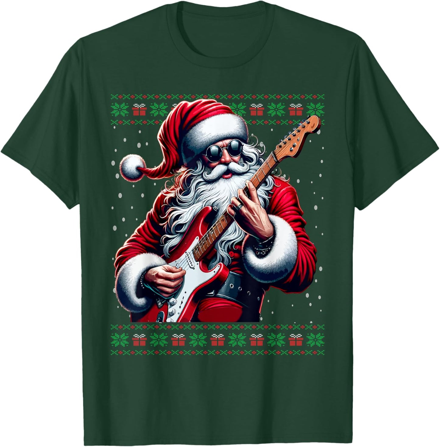 Santa Guitar Musician Guitarist Ugly Christmas Sweater T-Shirt - T-Shirt | Forest