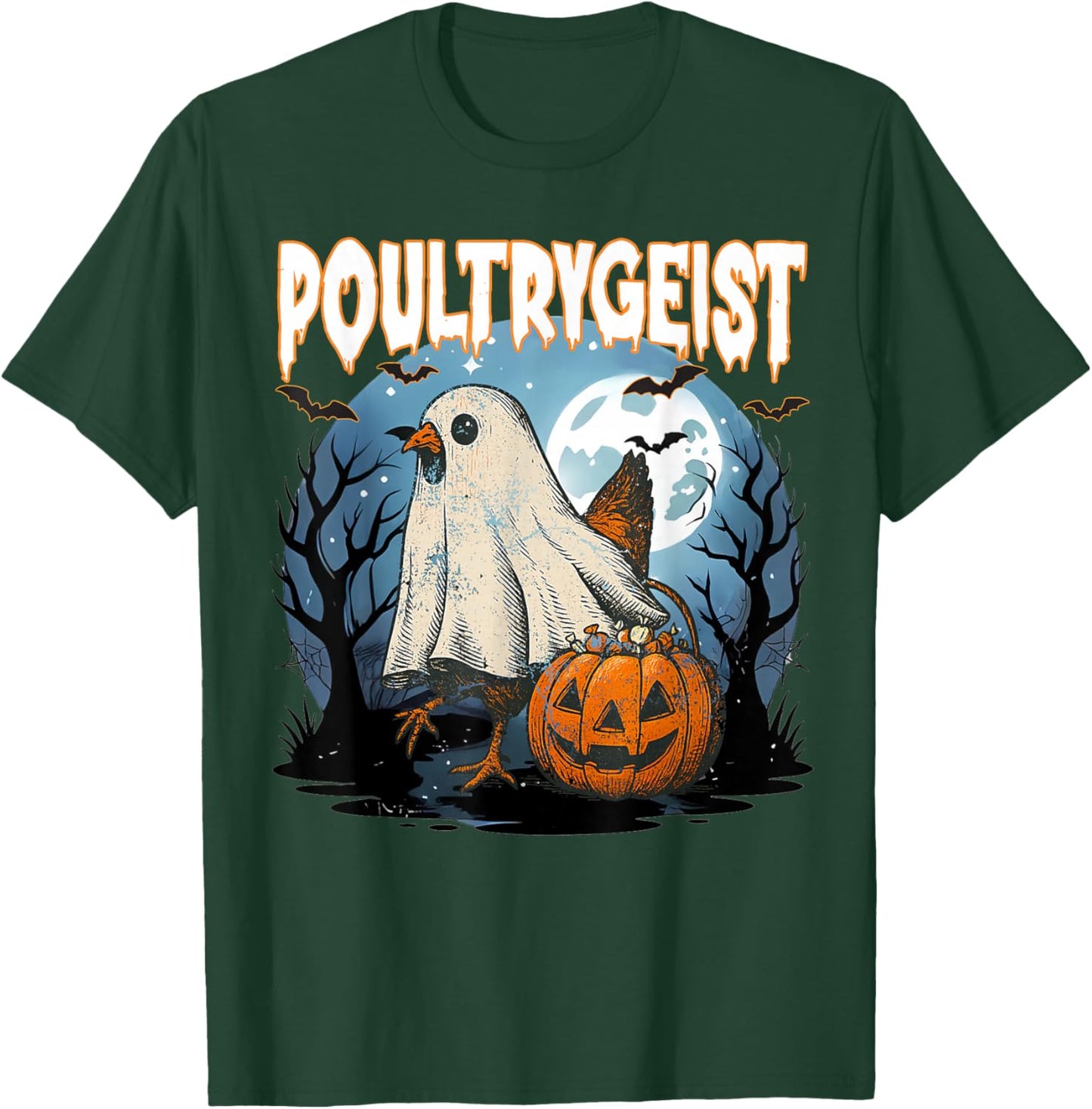 Poultrygeist Funny Halloween Chicken Ghost Costume Pumpkin T-Shirt - T-Shirt | Forest