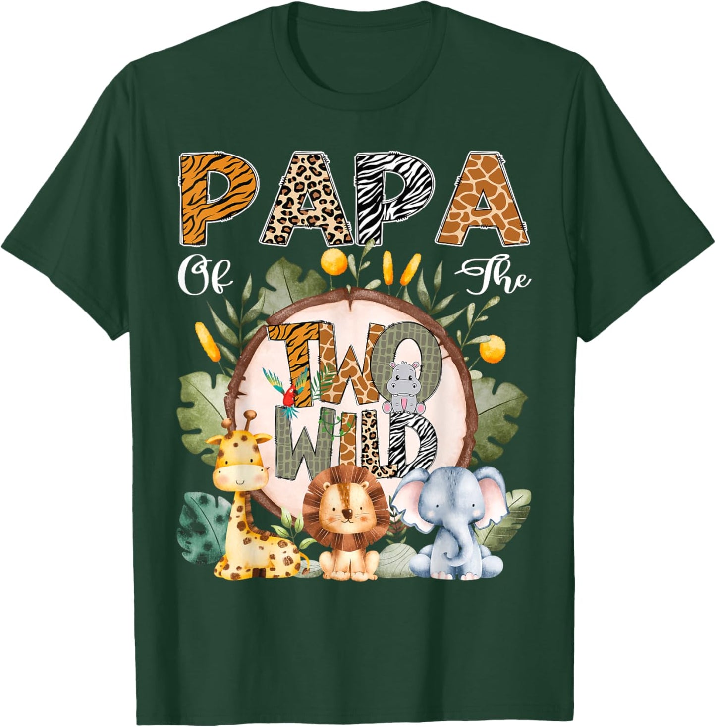 Papa Of The Two Wild Animal Safari 2Nd Birthday Party T-Shirt - T-Shirt | Forest