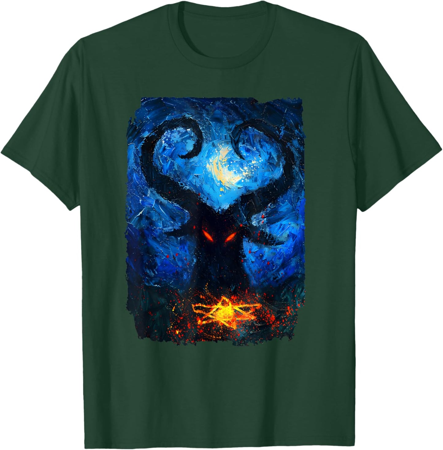 Occult Baphomet Starry Nights Goat Pentagram T-Shirt - T-Shirt | Forest