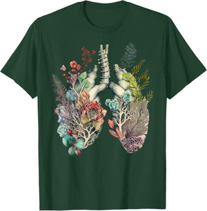 Anatomy Floral Lung RT Respiratory Therapy Pulmonologist T-Shirt - T-Shirt | Forest