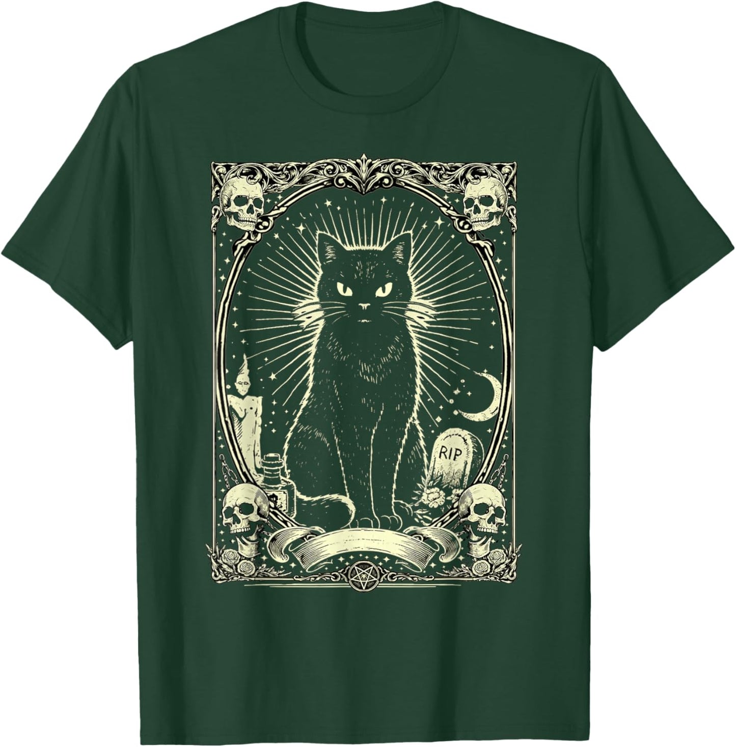 Gothic Black Cat Vintage Design T-Shirt - T-Shirt | Forest