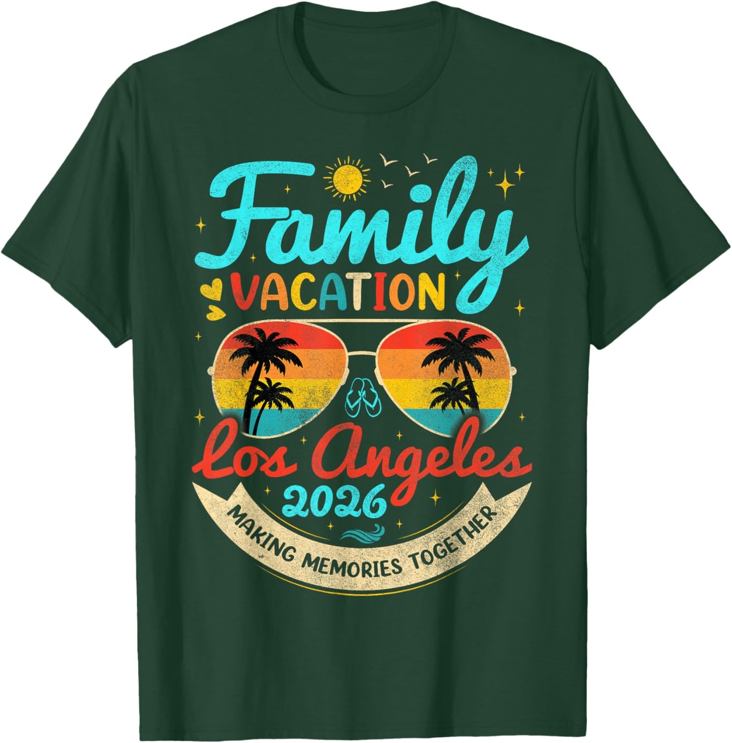 Vintage Family Vacation Los Angeles 2026 California Group T-Shirt - T-Shirt | Forest
