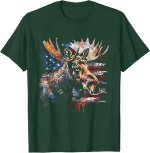 Moose American Flag USA Nature Patriotic Moose Lover Kids Men T-Shirt - T-Shirt | Forest