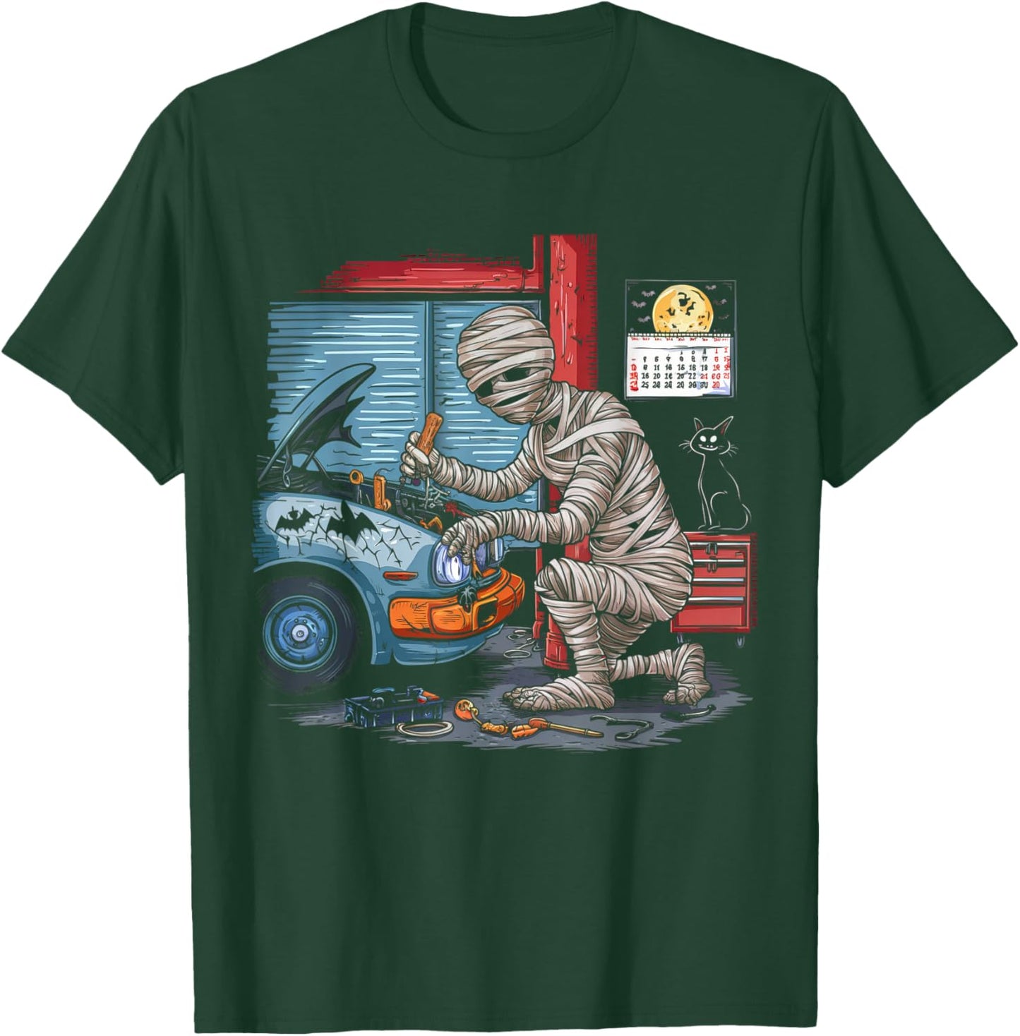 Car Lover Halloween Shirt Creepy Mechanic Mummy Scary Garage T-Shirt - T-Shirt | Forest