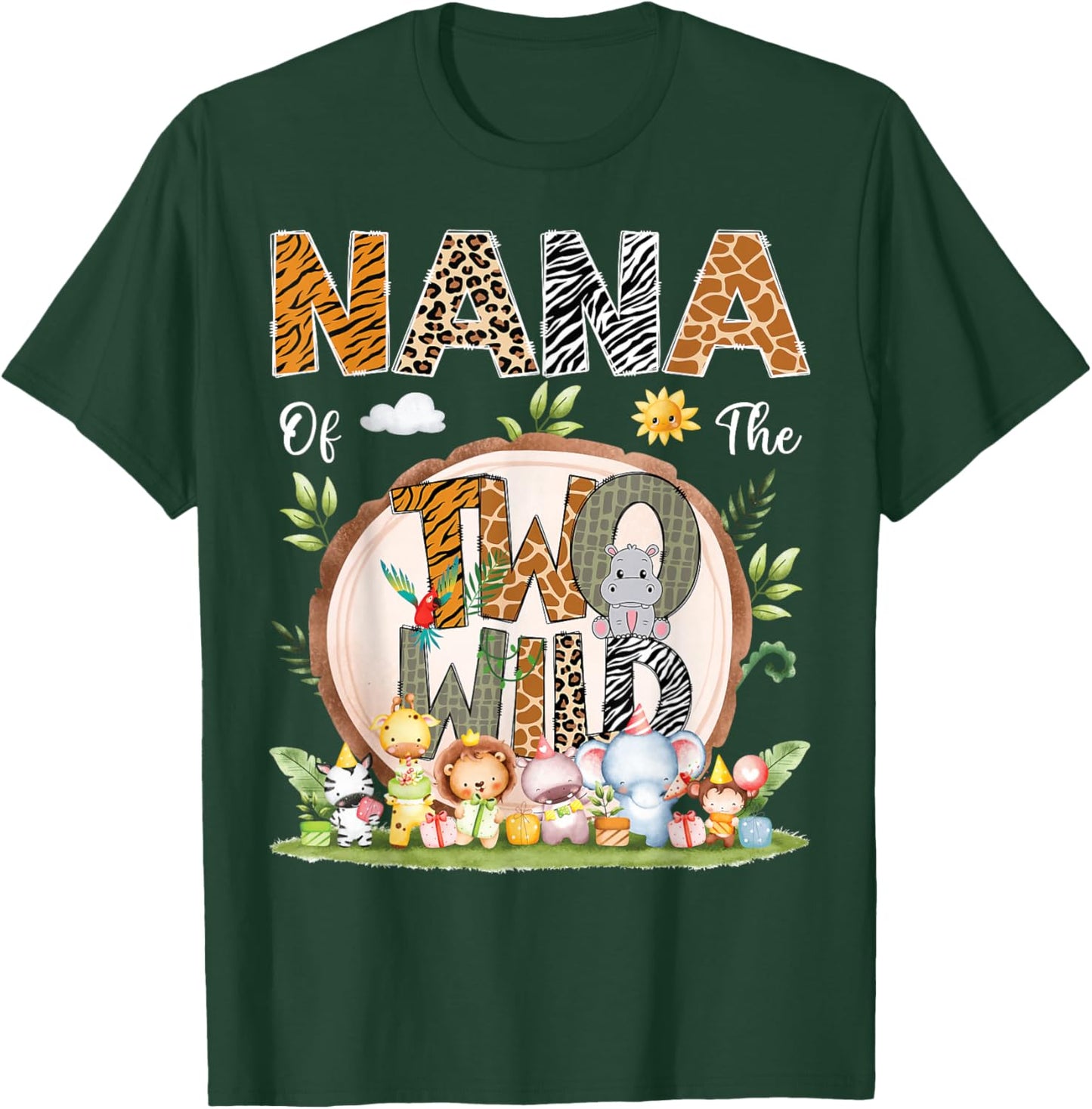 Nana Of The Two Wild Animal Safari 2Nd Birthday Party T-Shirt - T-Shirt | Forest