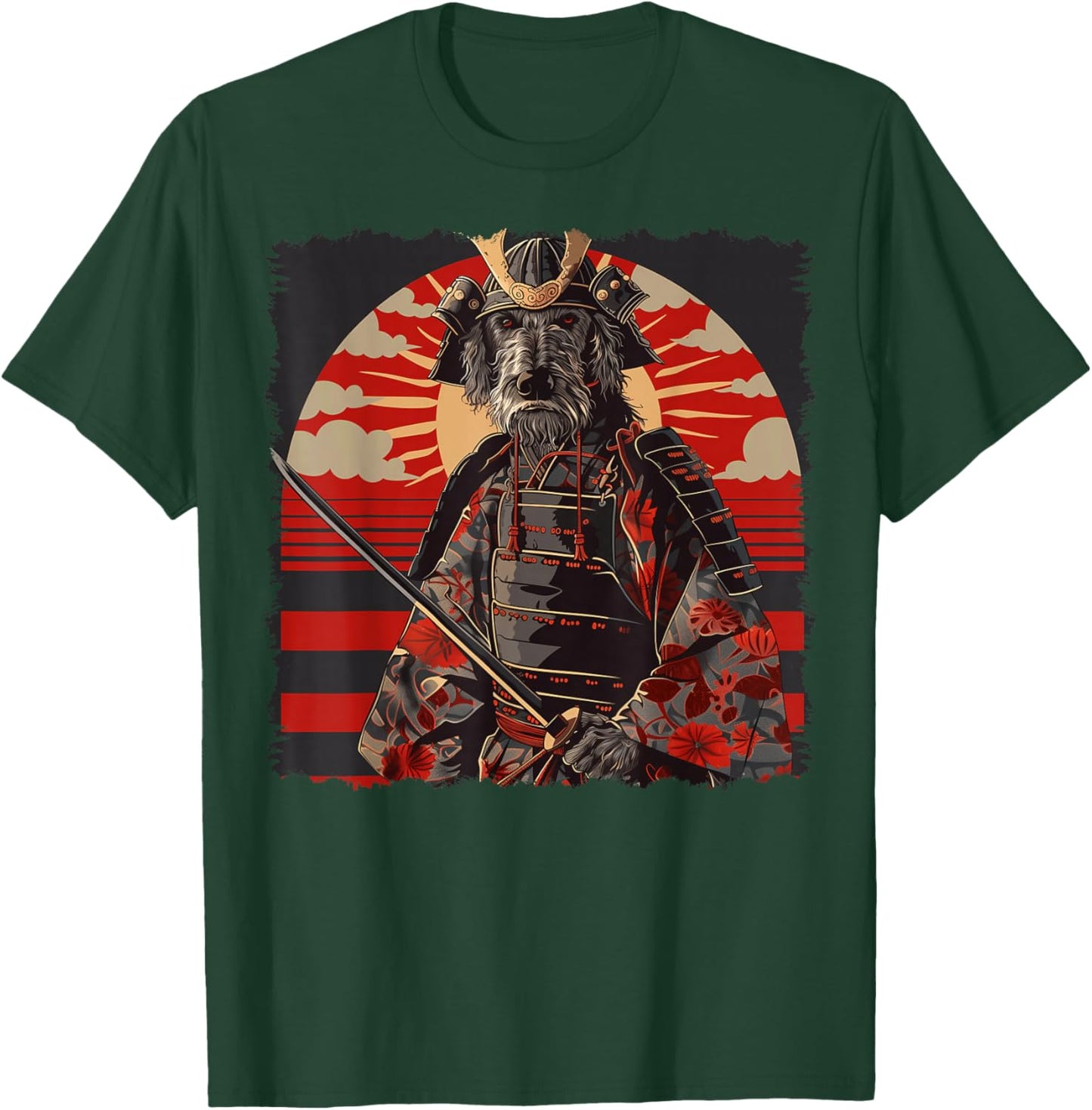 Irish Wolfhound Dog Japanese Art Samurai Ukiyo-e Vintage T-Shirt - T-Shirt | Forest