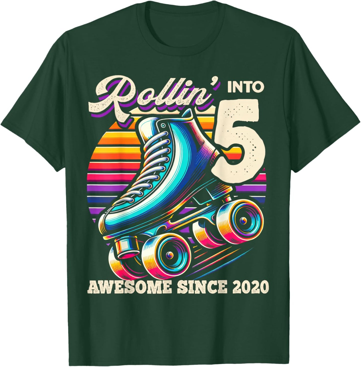 Birthday Roller Skating 5th Girls Rollin into 5 Skate Party T-Shirt - T-Shirt | Forest