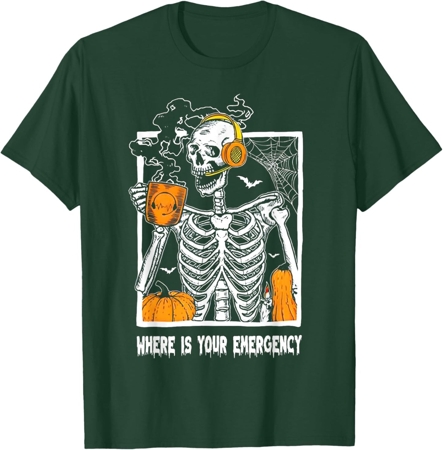 Where is Your Emergency - Skeleton Dispatcher Halloween T-Shirt - T-Shirt | Forest