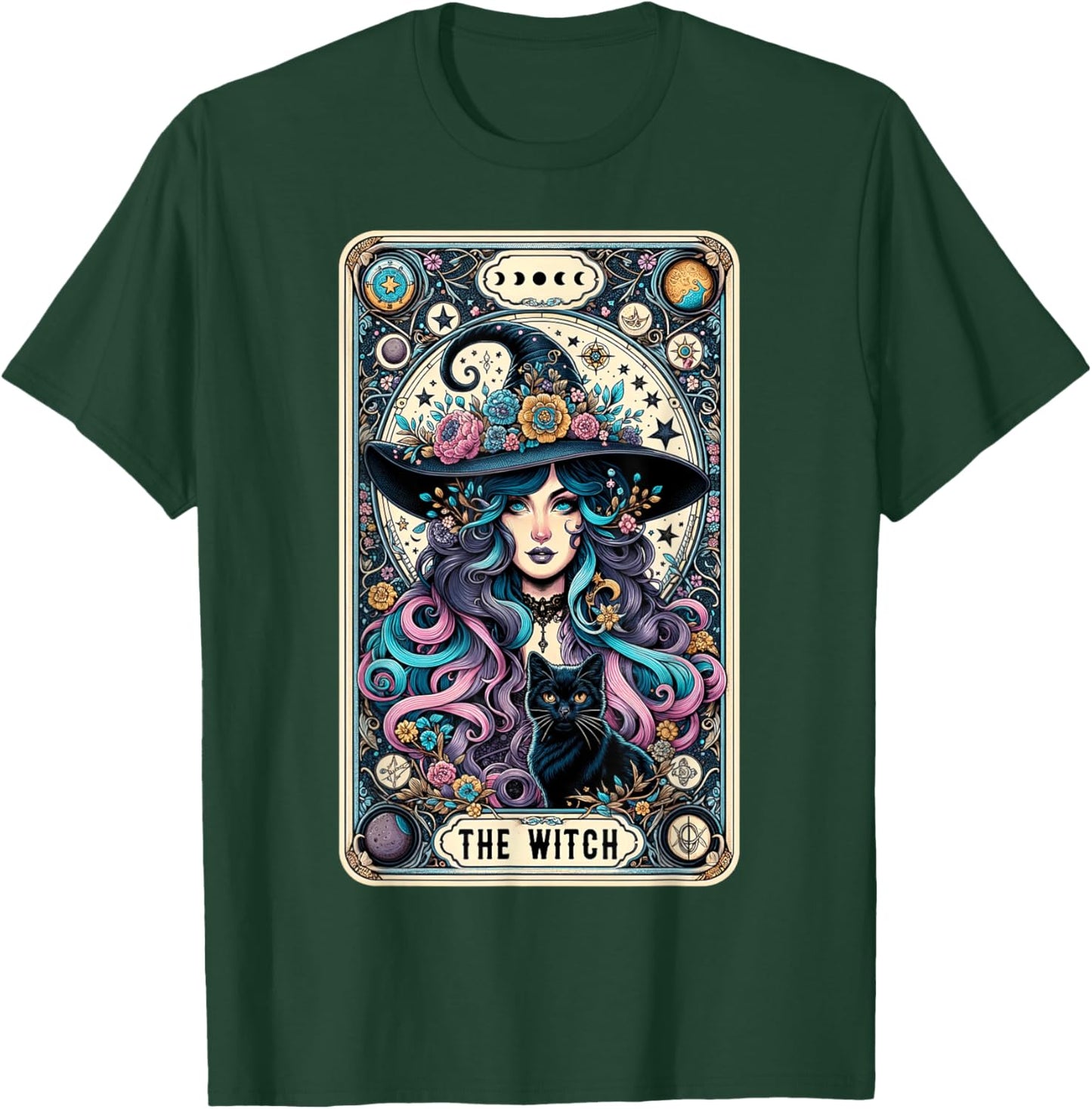 The Witch Cat Tarot Card Witch Vintage Gothic Halloween Women Kids T-Shirt - T-Shirt | Forest