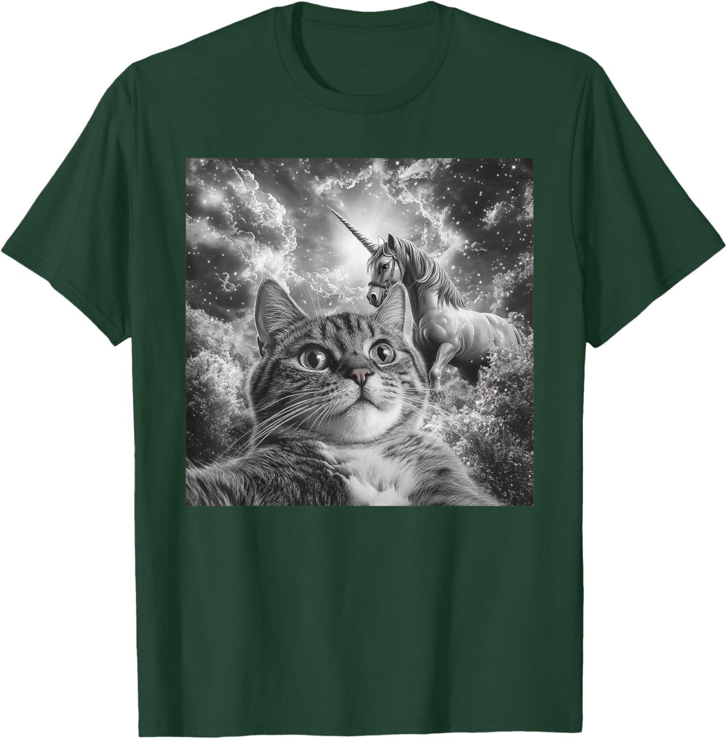 Cat Selfie With Unicorn Funny Cat Men Women Kids T-Shirt - T-Shirt | Forest