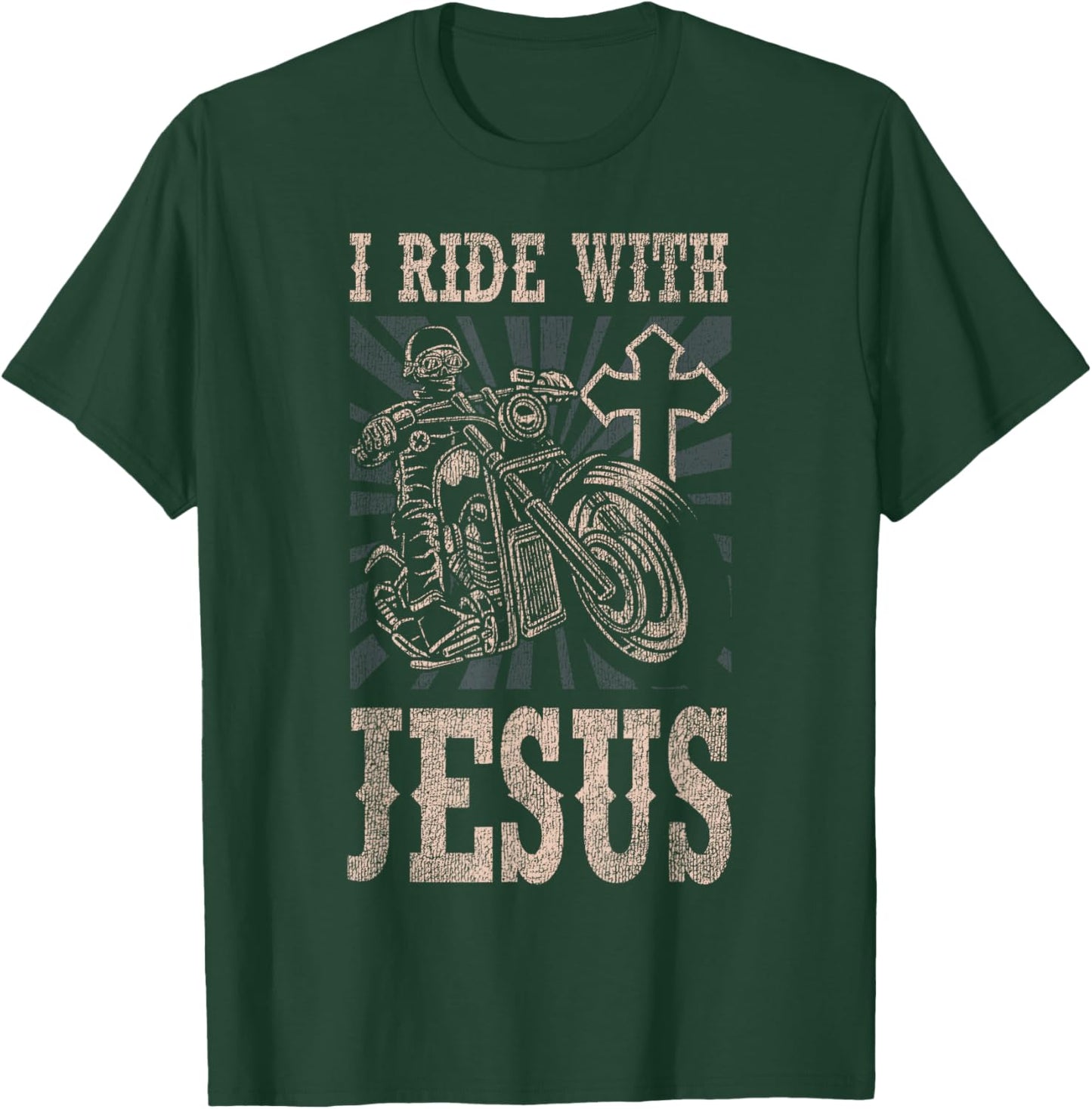Classic Christian Motorcycle Biker I Ride With Jesus T-Shirt - T-Shirt | Forest
