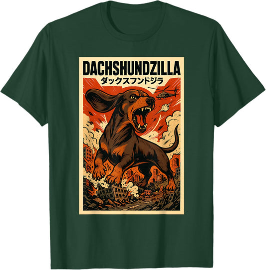 DACHSHUNDZILLA Parody Japanese Art Dachshund Dog Mom Dad T-Shirt - T-Shirt | Forest