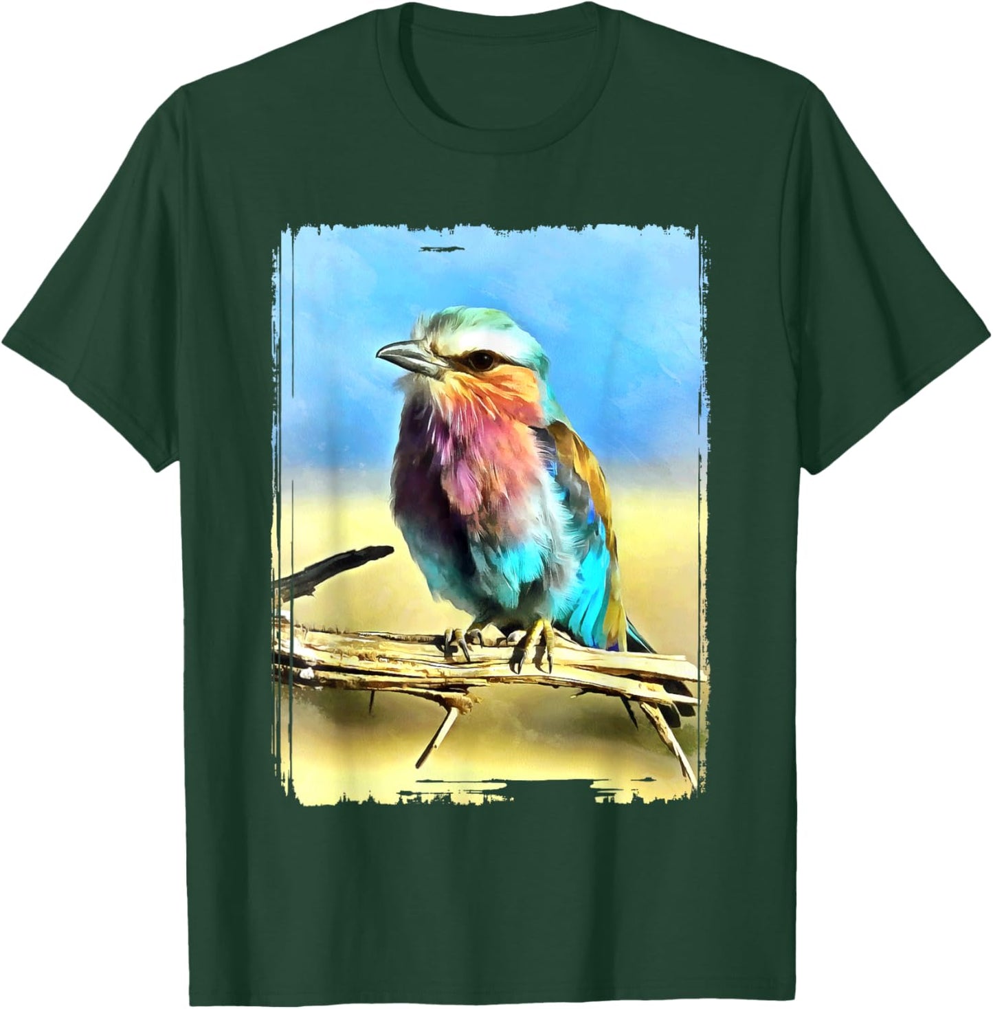 Colorful Bird Wildlife Nature Artistry Canvas Vibrant Lilac Breasted Roller Bird Painting Multicolor -Adult T-Shirt - T-Shirt | Forest