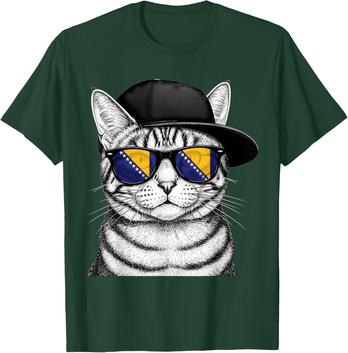 Bosnia and Herzegovina Flag Cat Bosnian Pride T-Shirt - T-Shirt | Forest