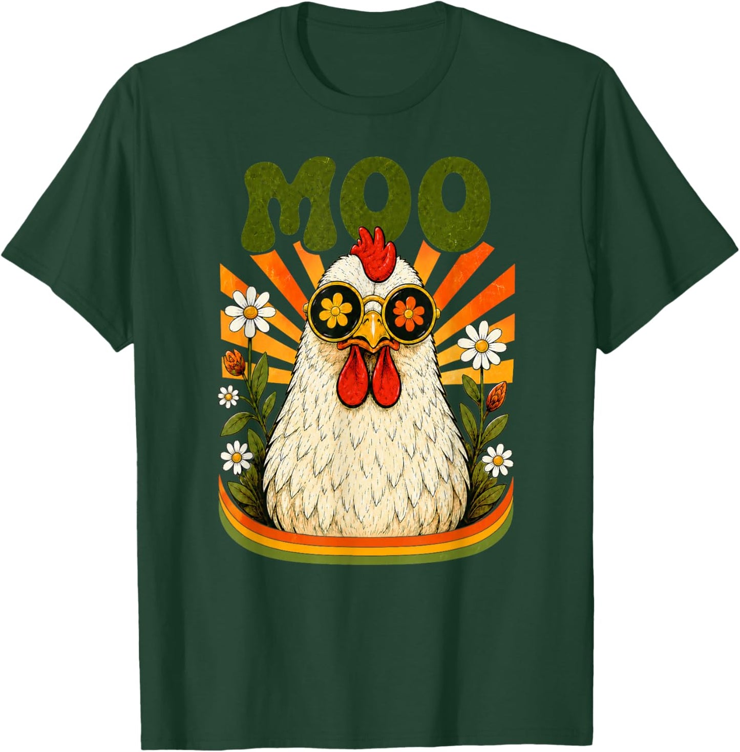 Funny Moo Chicken Men Women Farm Animal Vintage T-Shirt - T-Shirt | Forest