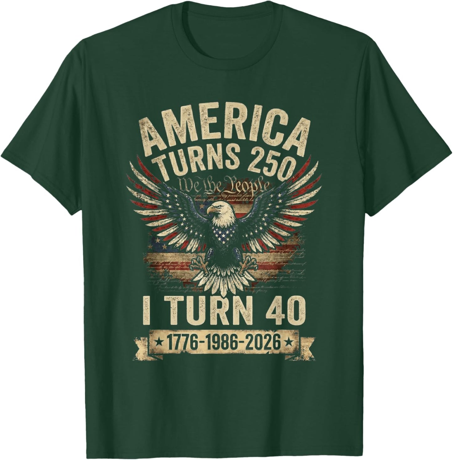 Birthday Men Women 4th of July America Turns 250 I Turn 40 T-Shirt - T-Shirt | Forest
