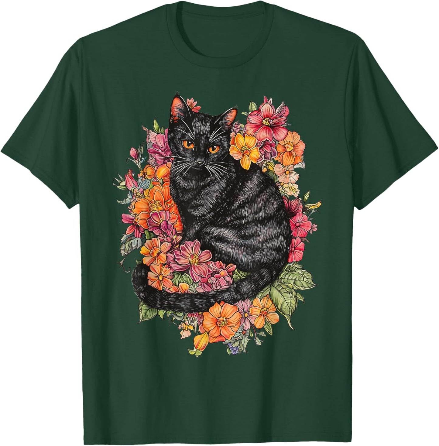Cat Flower Floral Cute Kitten Graphic T-Shirt - T-Shirt | Forest