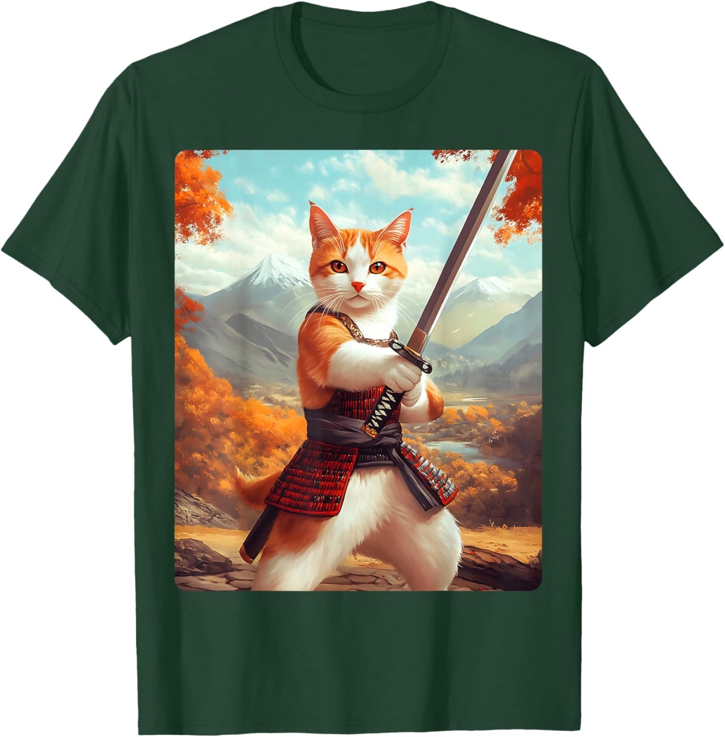 Samurai Cat Women Girls Kids T-Shirt - T-Shirt | Forest